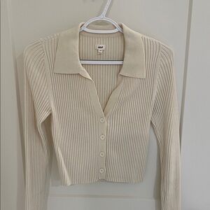 Aerie Cream Ribbed Button-Up Cardigan